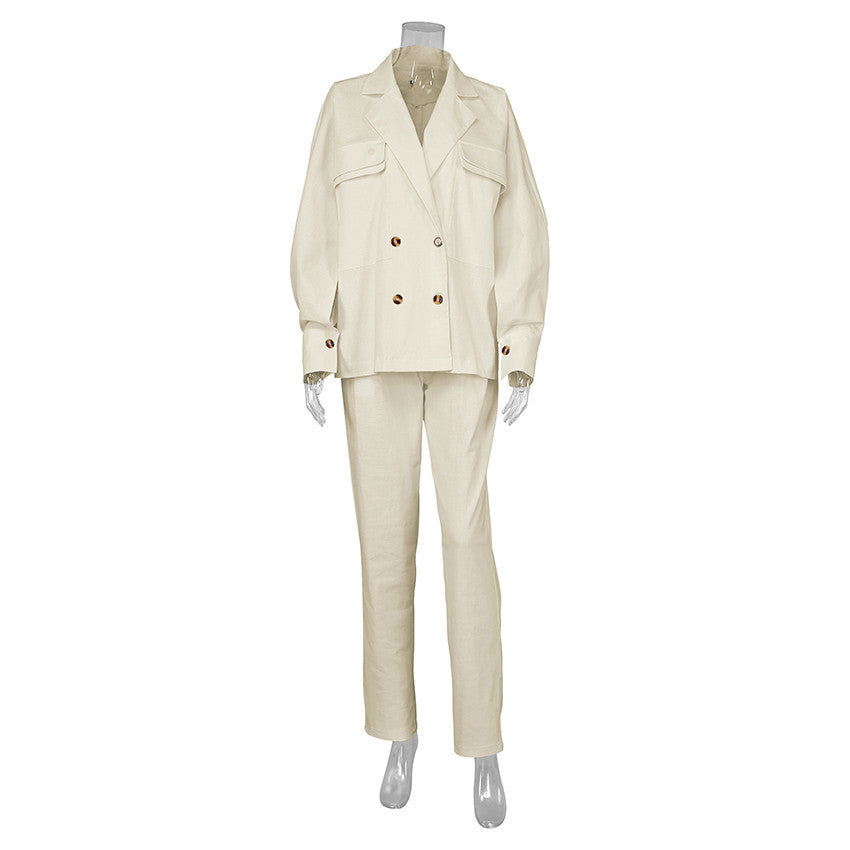 Loose solid color cotton linen suit