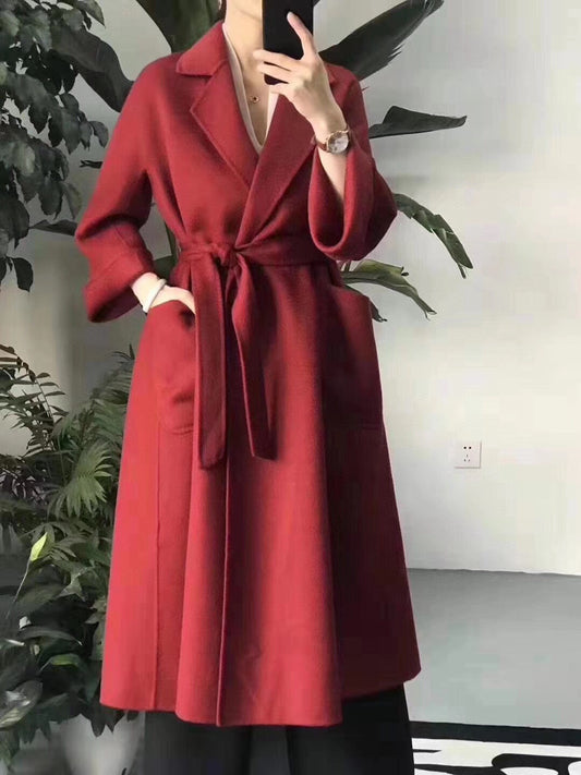 Women's Long Water Ripple Double-sided Wool Coat