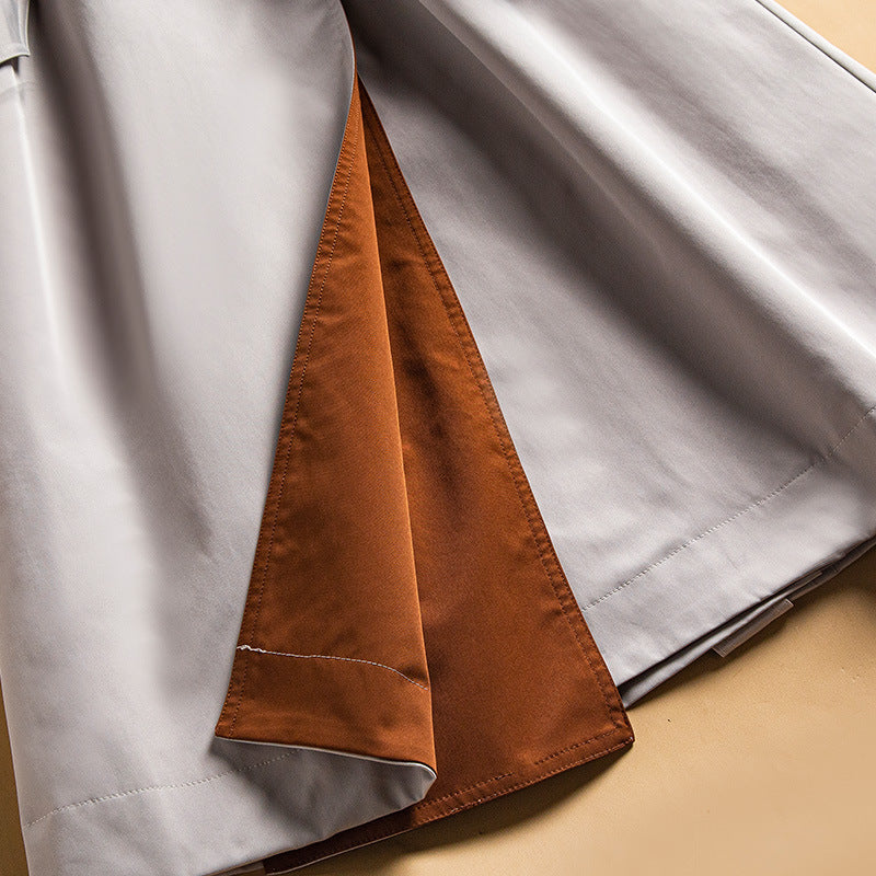 Loose Colorblock Temperament British Style Over-the-knee Coat