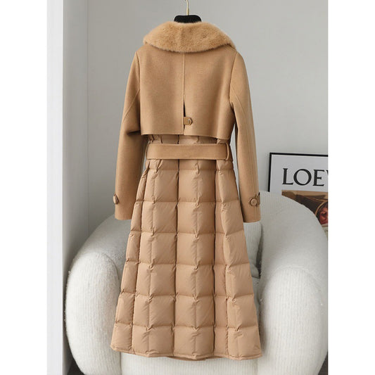 Imitated Mink Collar Double-faced Woolen Goods Cashmere Stitching White Duck Jacket