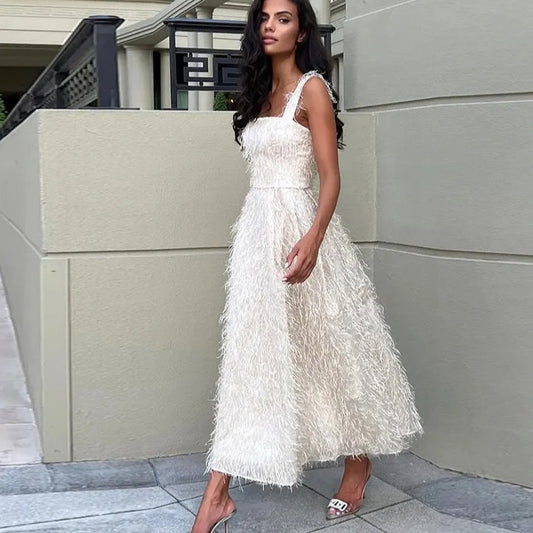 Celeste Feathered Midi Dress – LUXE Edition
