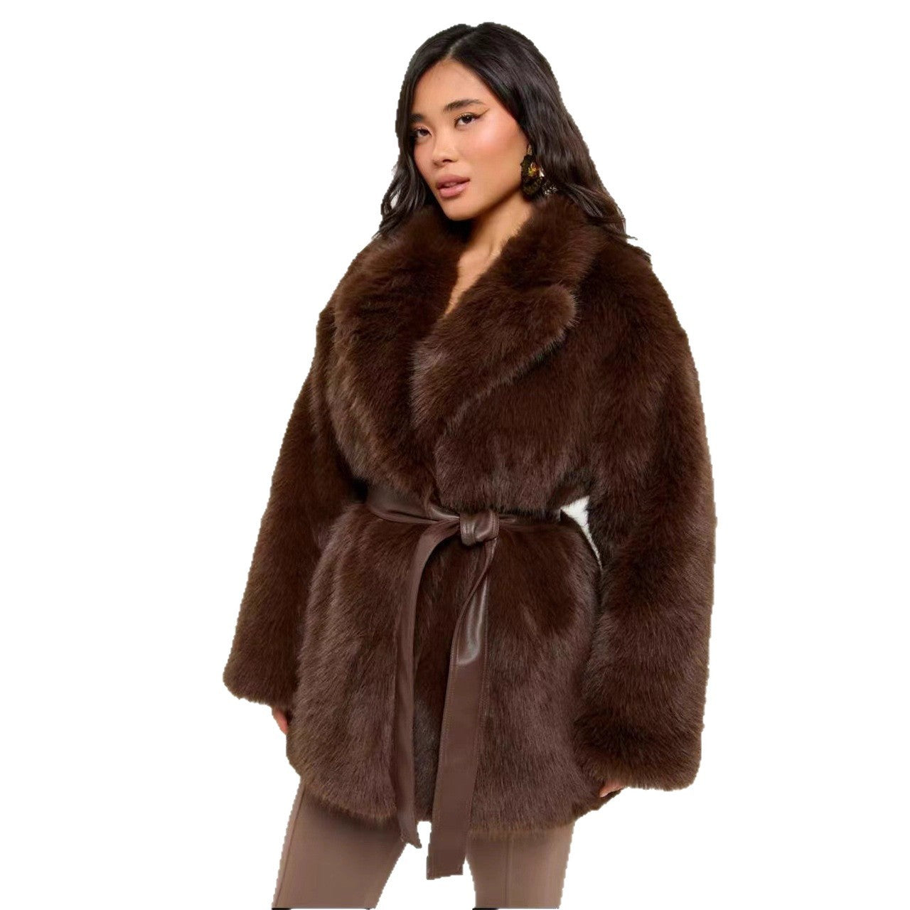 With Belt Artificial Wool Coat Mid-length