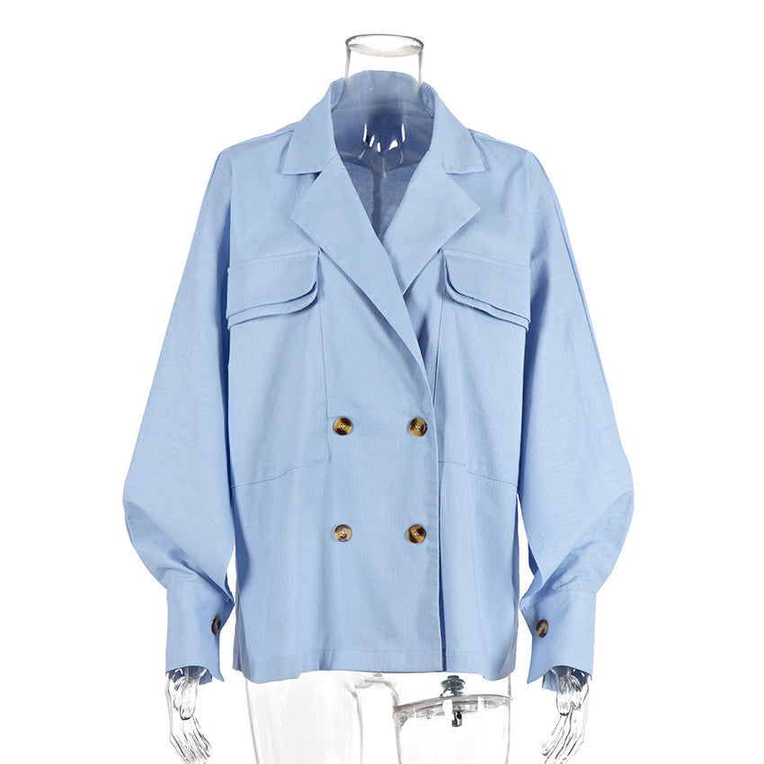 Loose solid color cotton linen suit