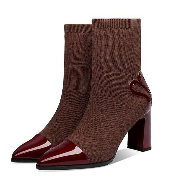 Children's thick heel socks boots pointed toe boots all-match high heel elastic boots