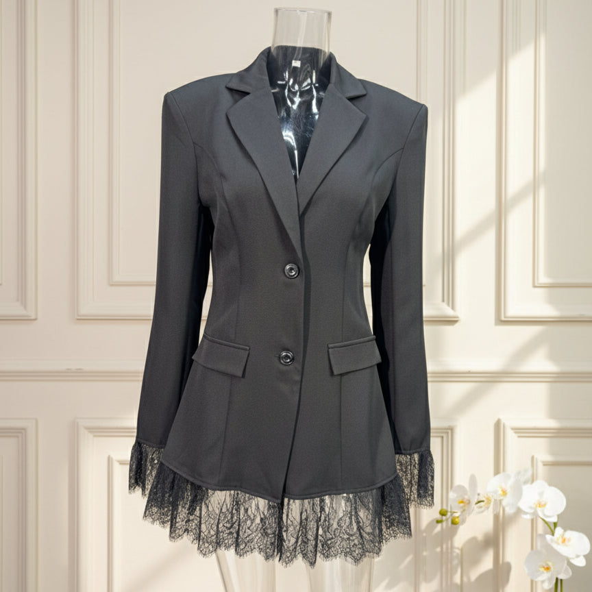 Anastasia Lace-Trimmed Blazer – NOIR Edition