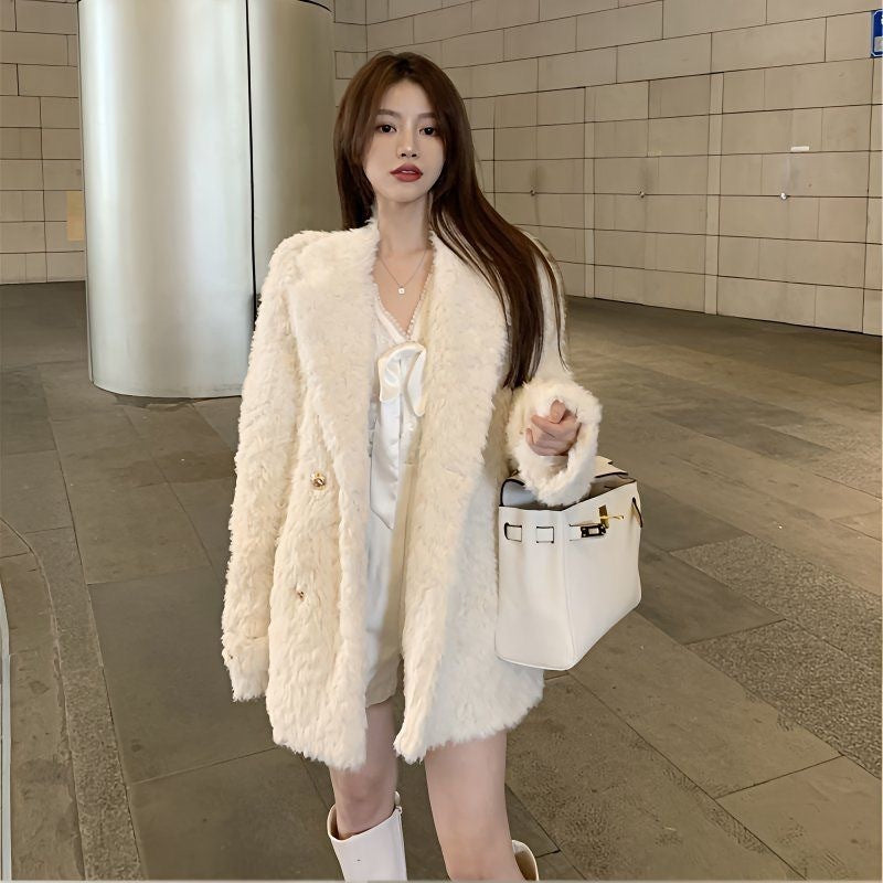 Lamb Wool Mid-length Coat For Women