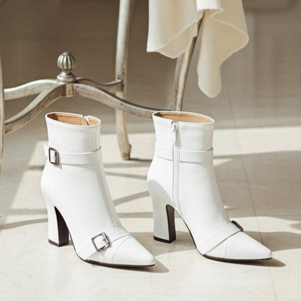 Diana Buckle Ankle Boots – IVORY Edition