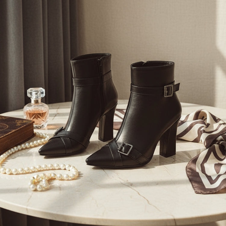 Diana Buckle Ankle Boots – IVORY Edition