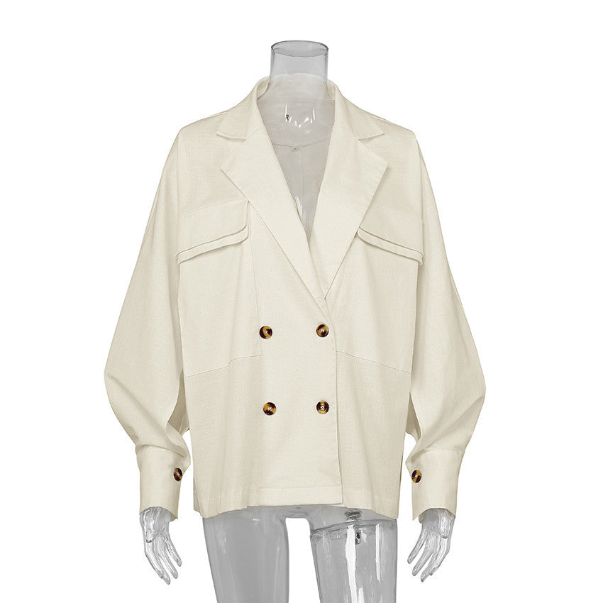 Loose solid color cotton linen suit