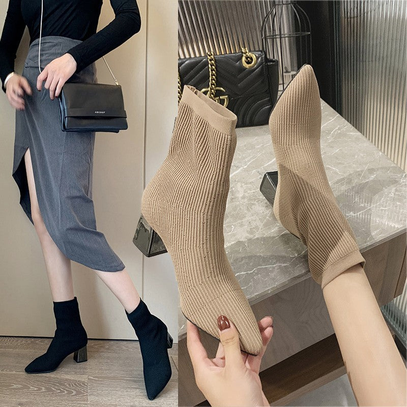 Sculpted Knit-Heel Ankle Boots – LUXE Edition