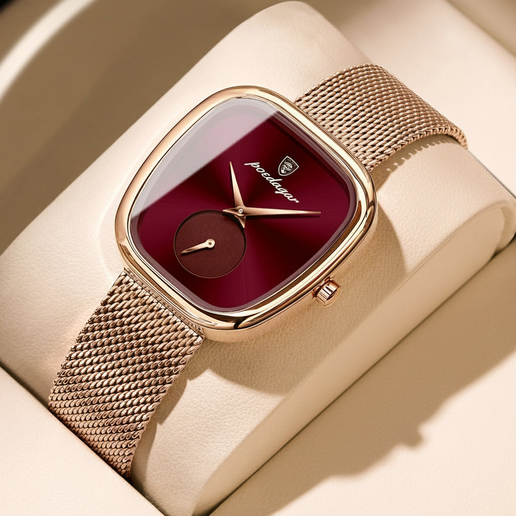 Poedagar Burgundy Mesh Watch – LUXE Edition