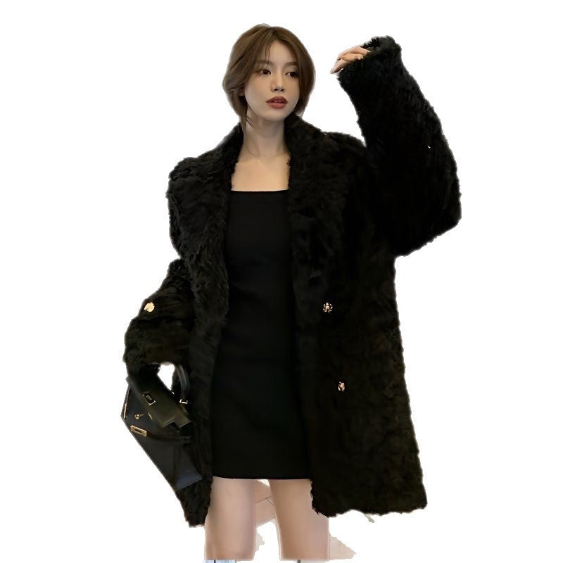 Lamb Wool Mid-length Coat For Women