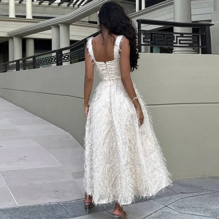 Celeste Feathered Midi Dress – LUXE Edition