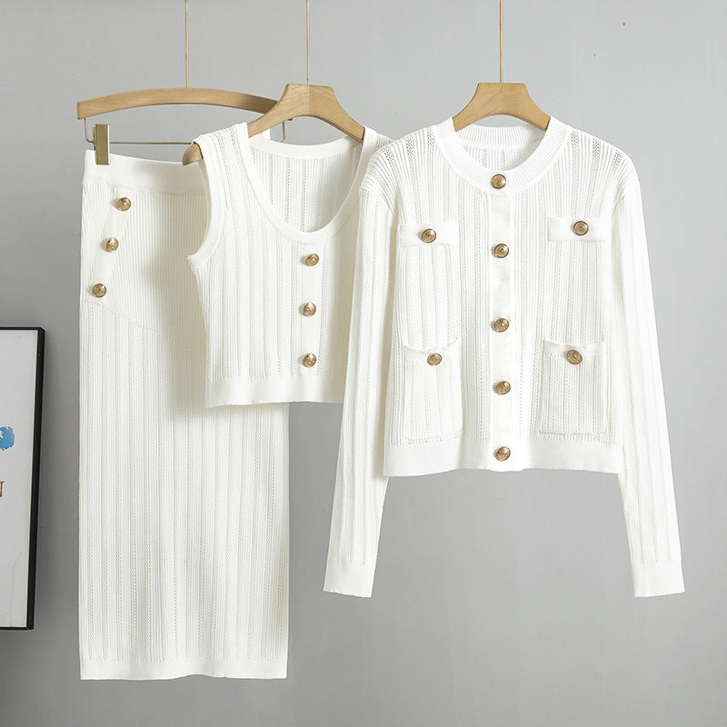 Casual Pure Color Slimming Knitted Women's Skirt Suit