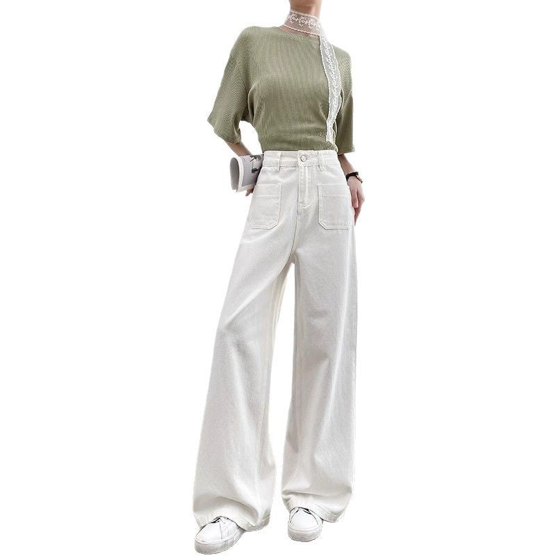 Spring New High Waist Loose And Slimming Drape Casual Straight-leg Mop Pants