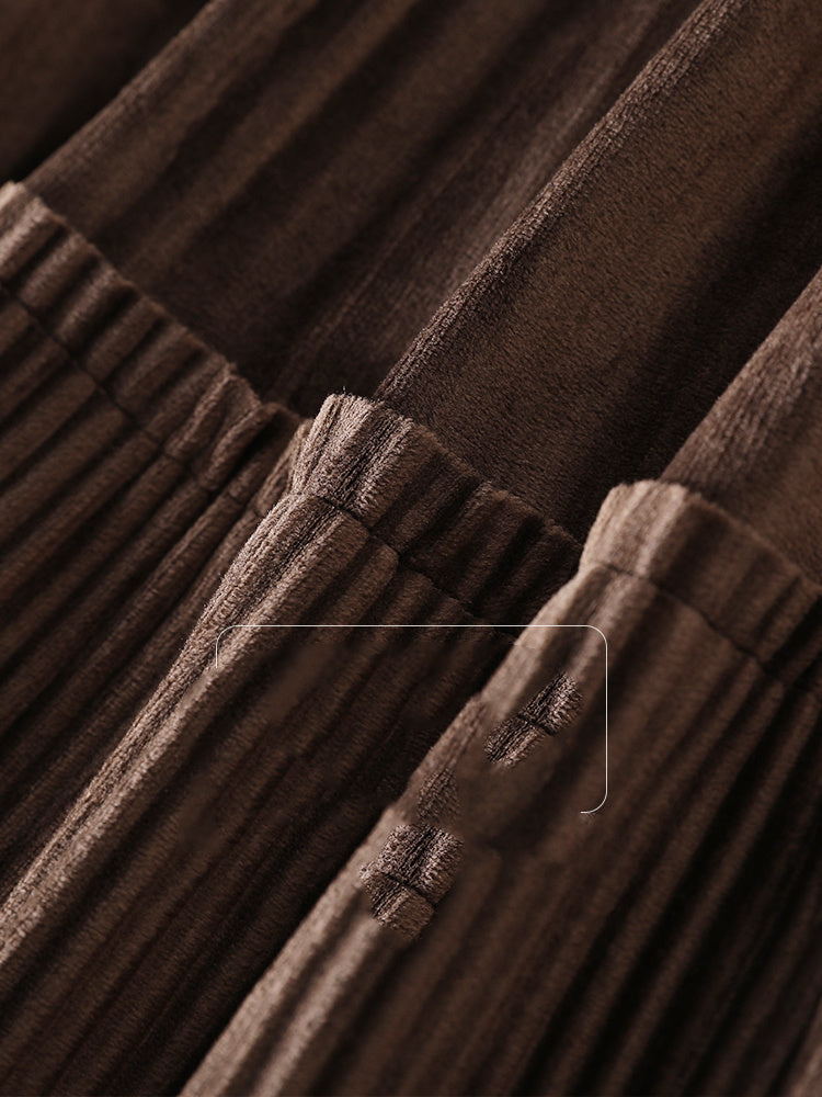 Small Elastic Waist A-line Corduroy Pleated Skirt
