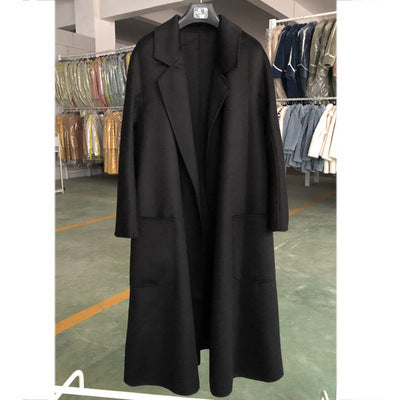 Women's Long Water Ripple Double-sided Wool Coat