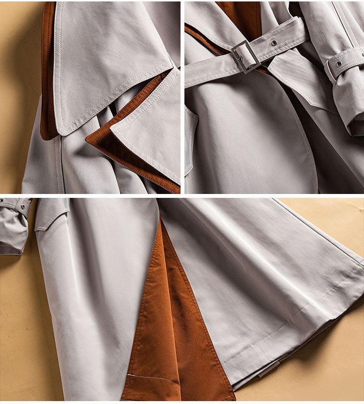 Loose Colorblock Temperament British Style Over-the-knee Coat