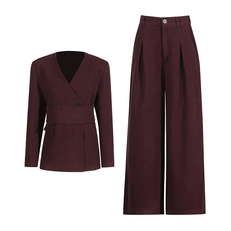 High-grade Waist-tight Thin Looking Suit Coat And Trousers Two-piece Set