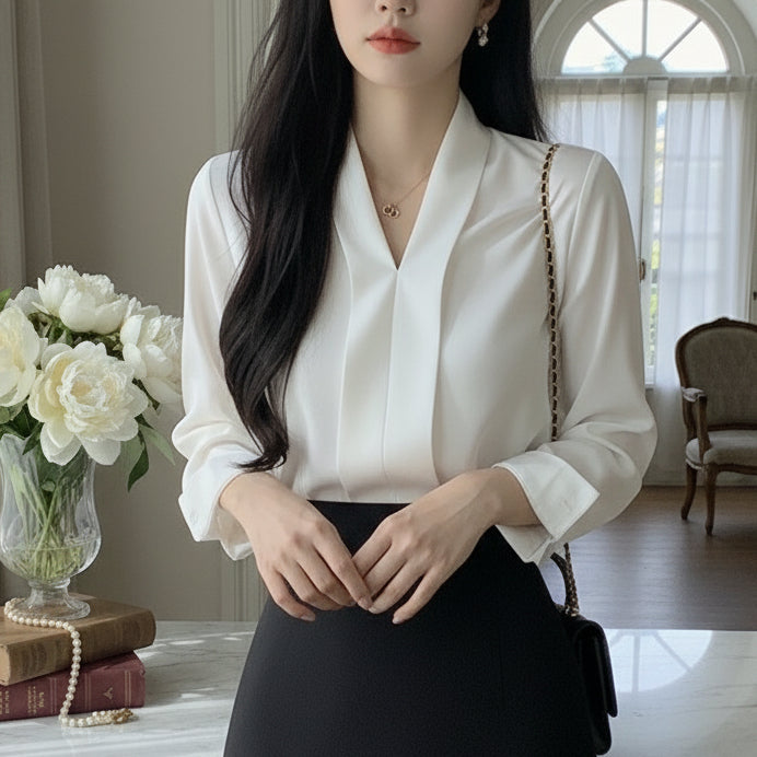 Sophia Silk V-Neck Blouse – IVORY Edition