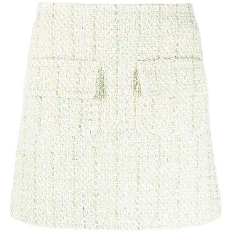Light Green Flip Pocket Cotton Tweed A-line Skirt