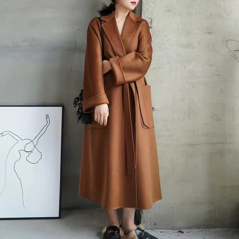 Women's Long Water Ripple Double-sided Wool Coat