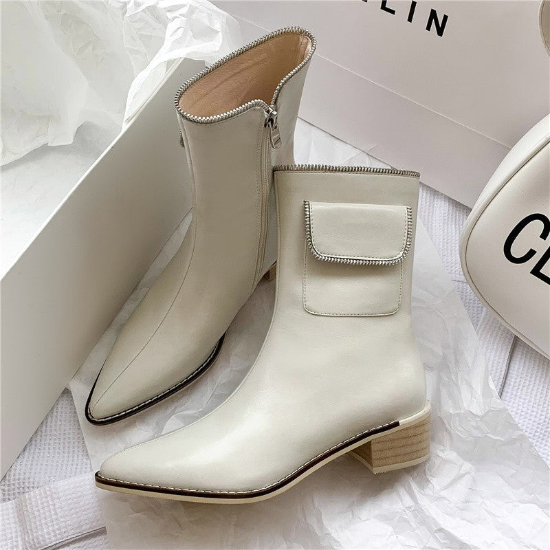 Vivienne Leather Ankle Boots – IVORY Edition