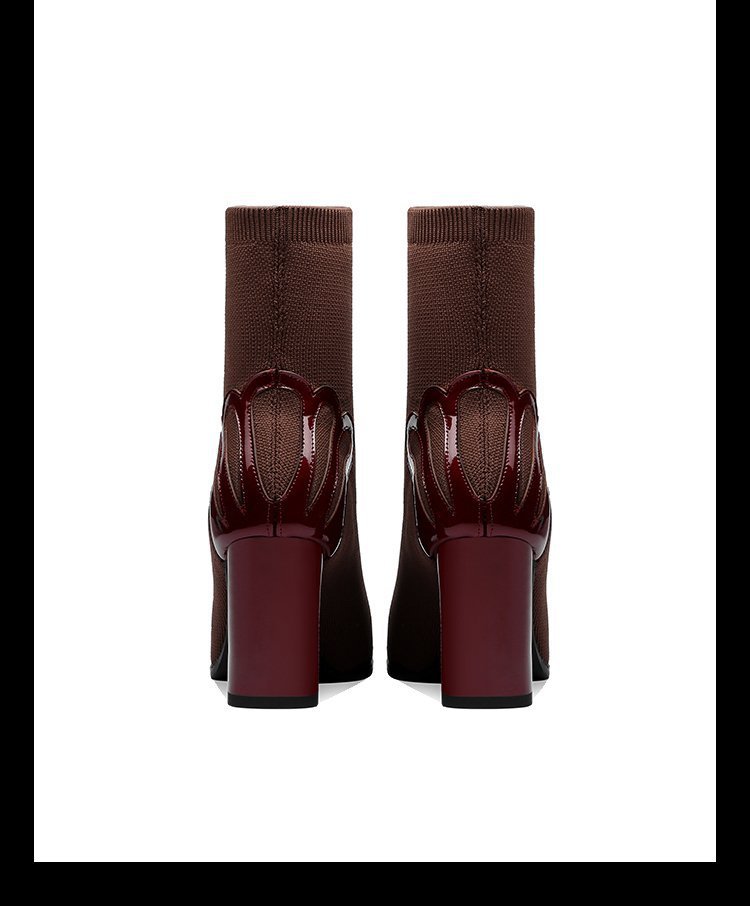 Children's thick heel socks boots pointed toe boots all-match high heel elastic boots