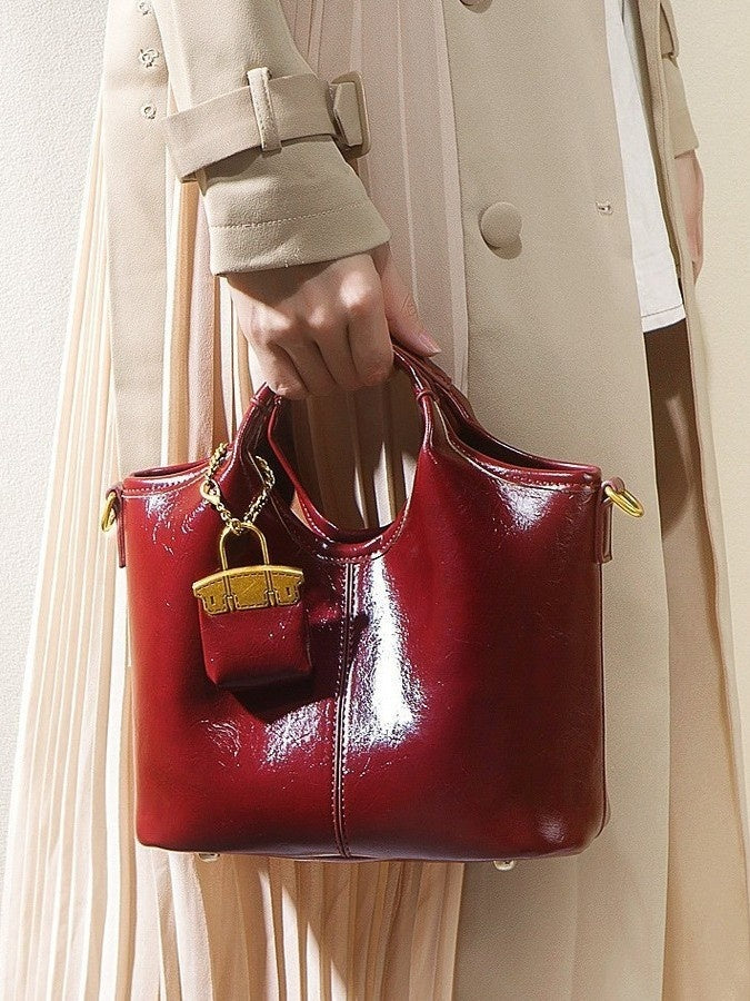 Leather Women's Bright Leather Shoulder Underarm Bag