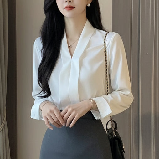 Sophia Silk V-Neck Blouse – IVORY Edition