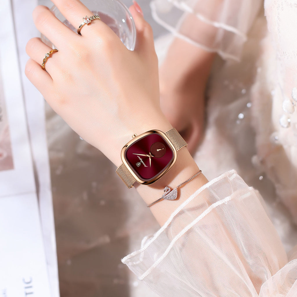 Poedagar Burgundy Mesh Watch – LUXE Edition