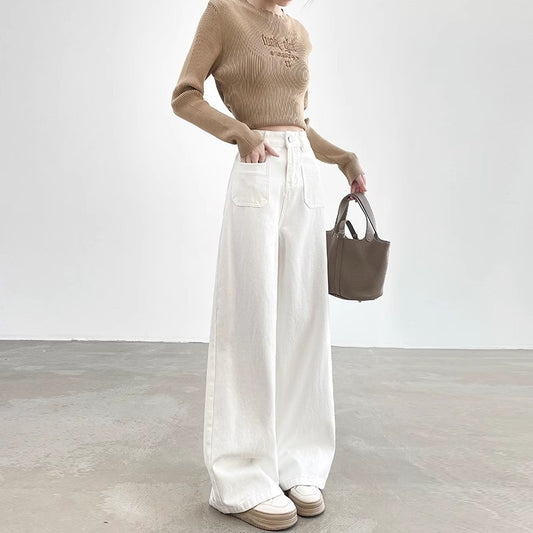 Spring New High Waist Loose And Slimming Drape Casual Straight-leg Mop Pants