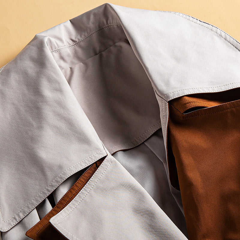 Loose Colorblock Temperament British Style Over-the-knee Coat