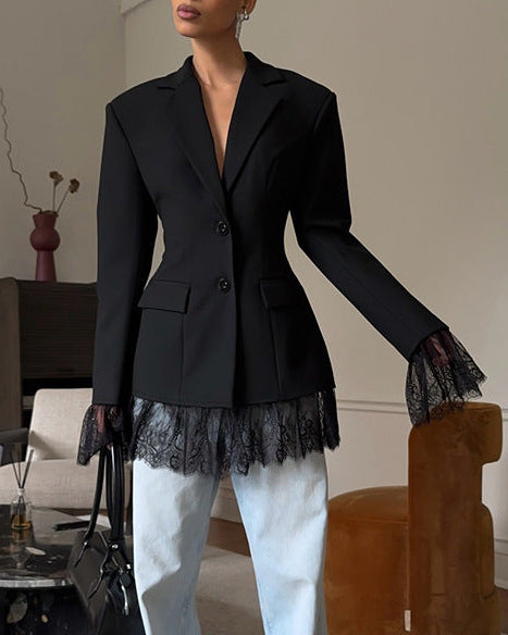 Anastasia Lace-Trimmed Blazer – NOIR Edition