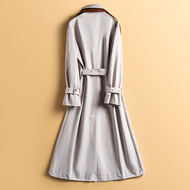 Loose Colorblock Temperament British Style Over-the-knee Coat