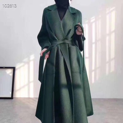 Women's Long Water Ripple Double-sided Wool Coat