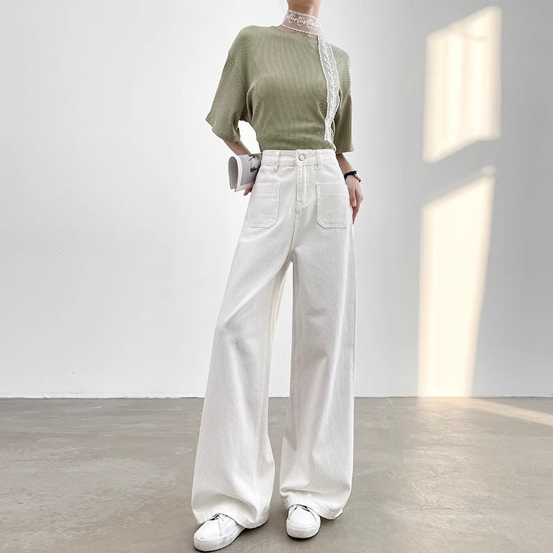 Spring New High Waist Loose And Slimming Drape Casual Straight-leg Mop Pants