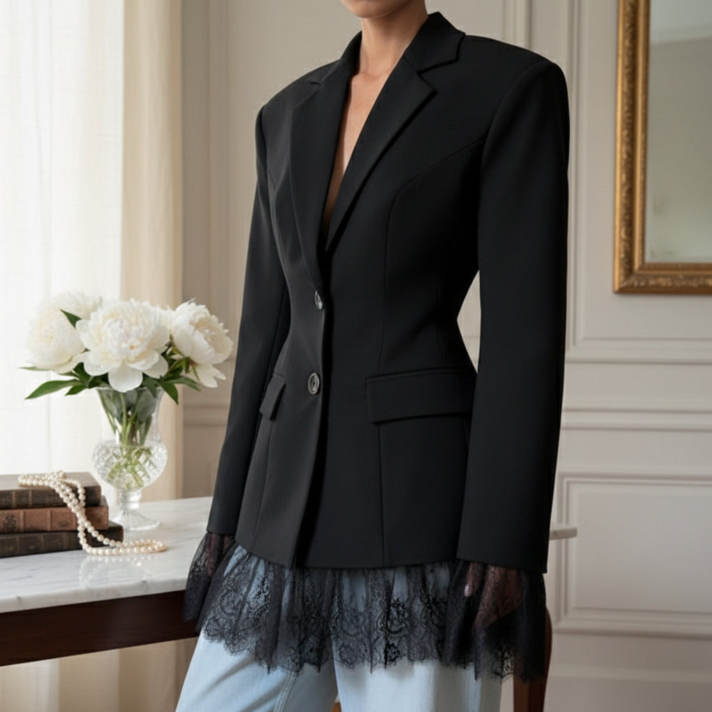Anastasia Lace-Trimmed Blazer – NOIR Edition