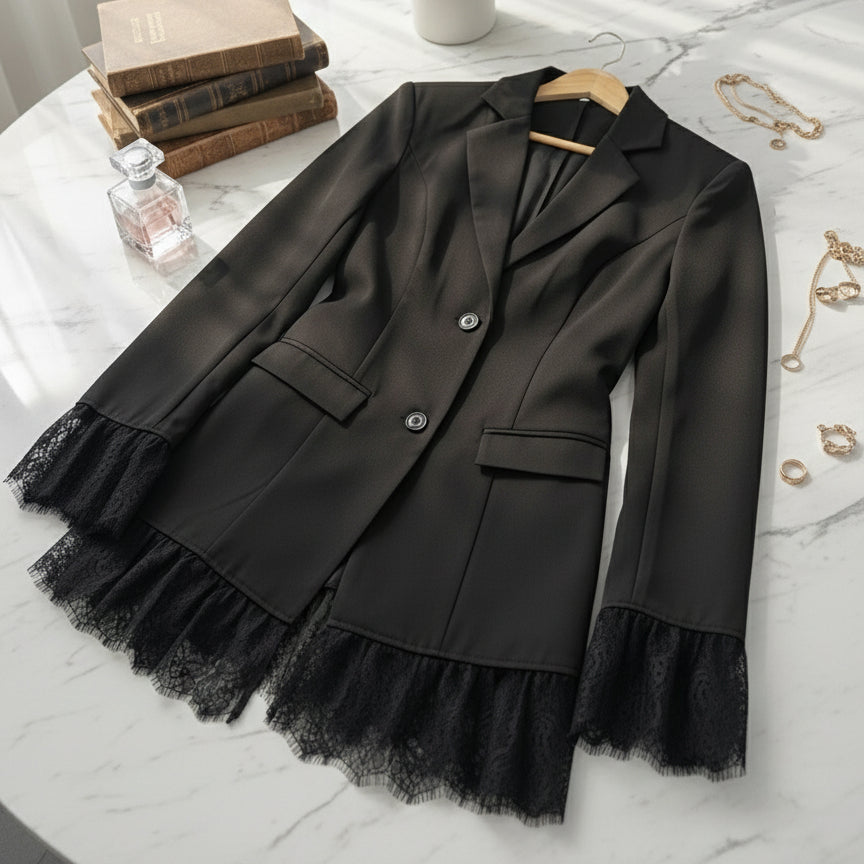 Anastasia Lace-Trimmed Blazer – NOIR Edition