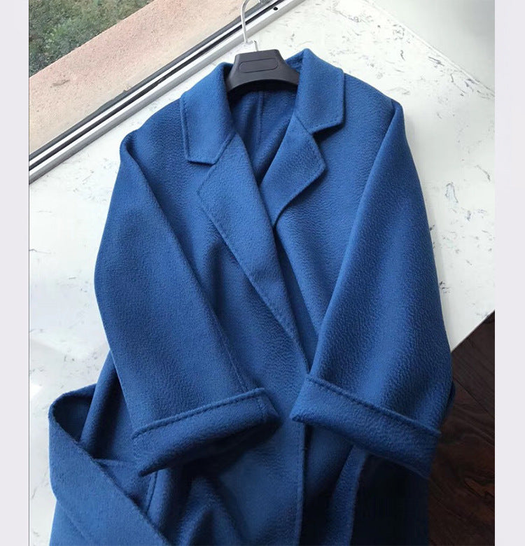 Women's Long Water Ripple Double-sided Wool Coat