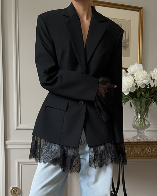 Anastasia Lace-Trimmed Blazer – NOIR Edition