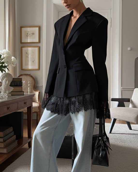 Anastasia Lace-Trimmed Blazer – NOIR Edition