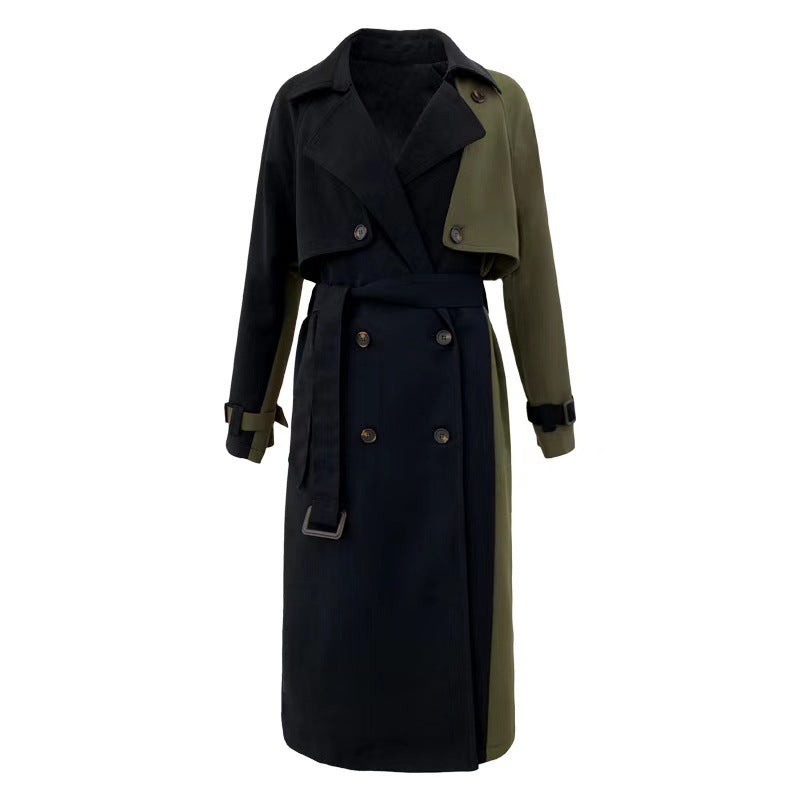 Contrast Stitching Mid-length Loose Double-breasted Jacket Tooling Jacket Trench Coat